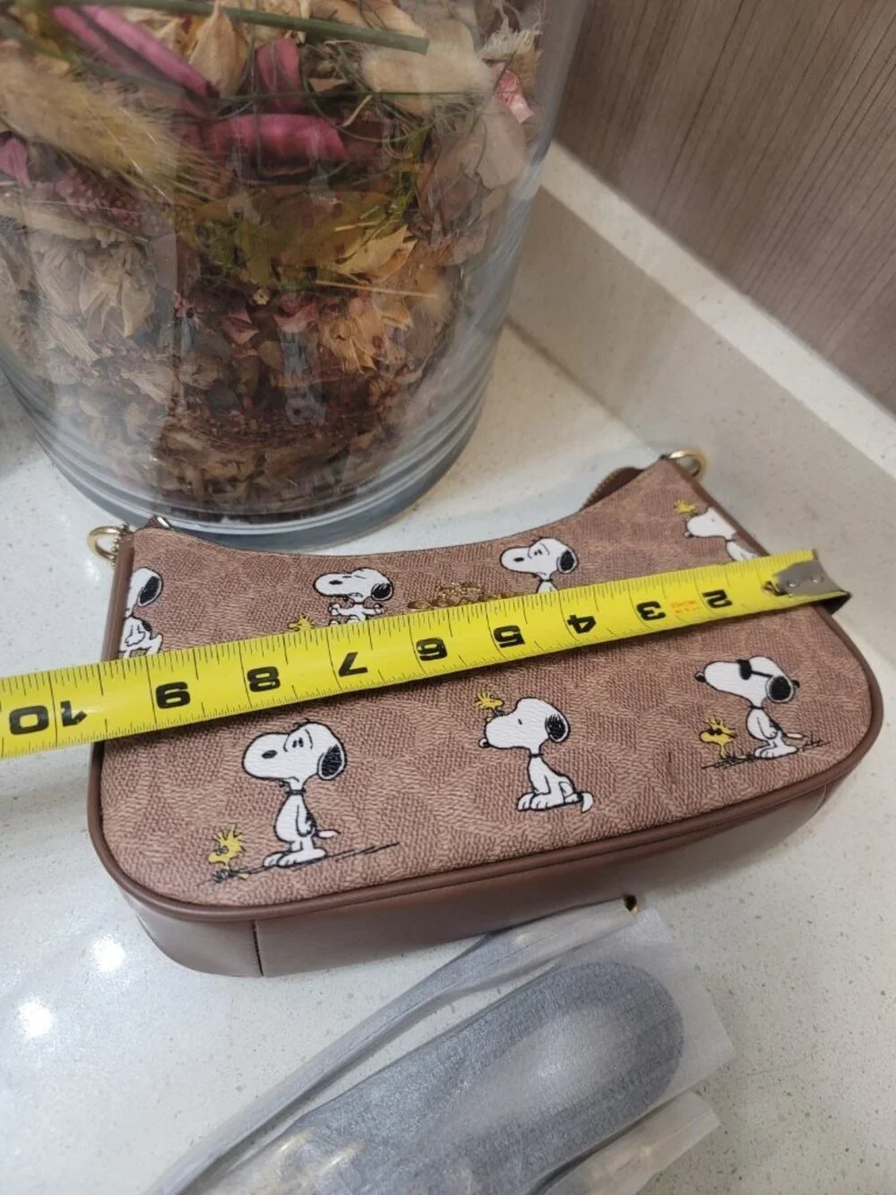 COACH x PEANUTS Teri Shoulder Bag CBJ88 Snoopy Tan Brown Signature Canvas NE NWT